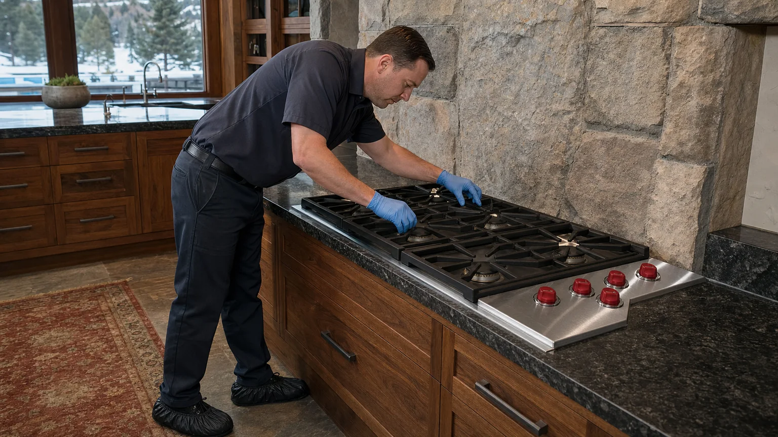 Built-in cooktop prepared for a professional diagnostic visit