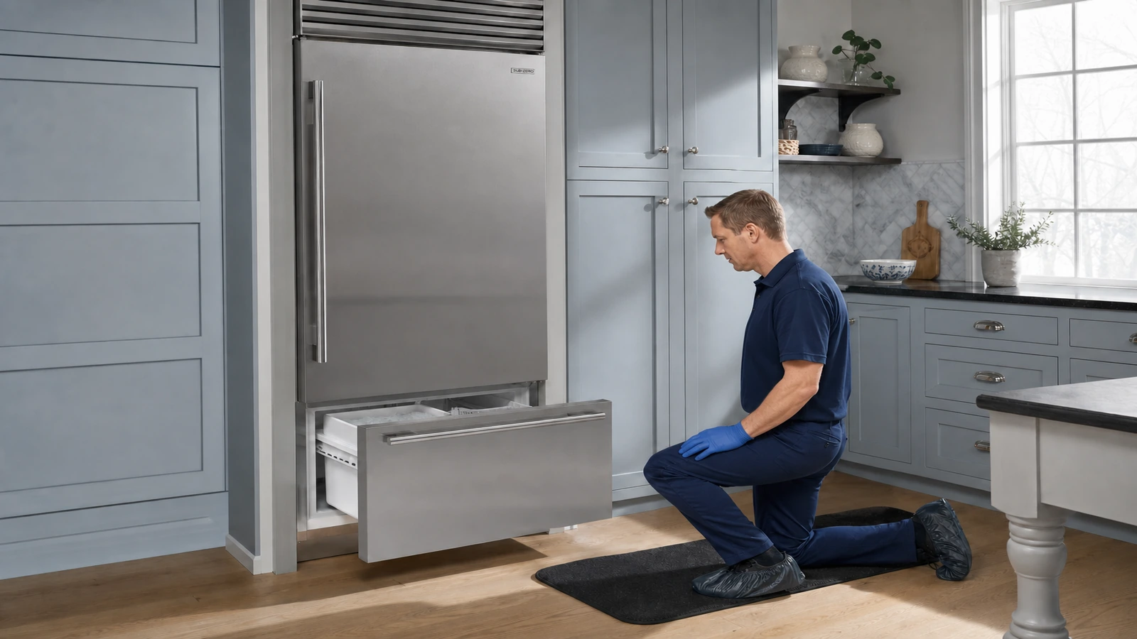 Undercounter ice maker prepared for a professional diagnostic visit